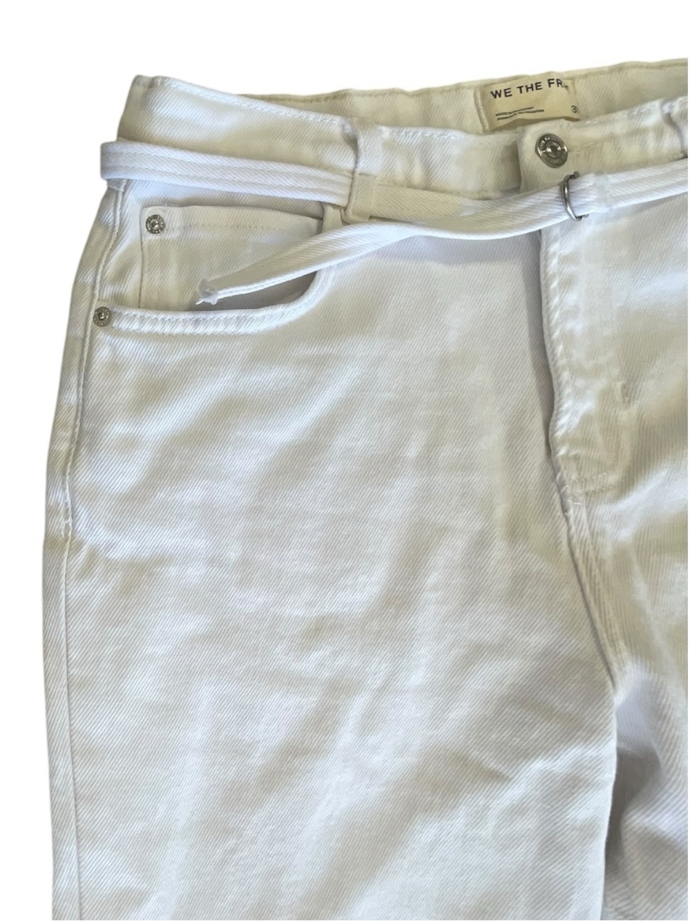 We The Free White Flare Jeans w/ Belt Size 31 Boho Wide Leg Denim - Picture 5 of 8